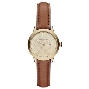 Burberry The Classic Champagne Gold Dial Brown Leather Strap Watch for Women - BU10101