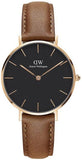 Daniel Wellington DW00100166 Classic Petite Durham Women’s Watch – Black Dial with Brown Leather Strap
