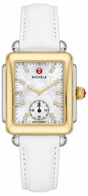 Michele Deco Silver Dial White Leather Strap Watch For Women - MWW06V000043