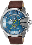 Diesel DZ4281 Mega Chief Chronograph Men's Watch – Blue Dial & Brown Leather Strap