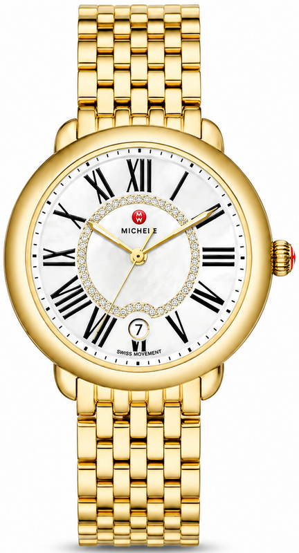 Michele Serein Mother of Pearl Dial Gold Steel Strap Watch for Women - MWW21B000017