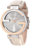 Gucci YA133303 Interlocking 18K Gold Women's Watch – Silver Dial & White Leather Strap