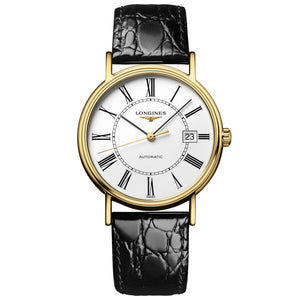 Longines Presence 25.5mm Automatic White Dial Black Leather Strap Watch for Women - L4.921.2.11.2