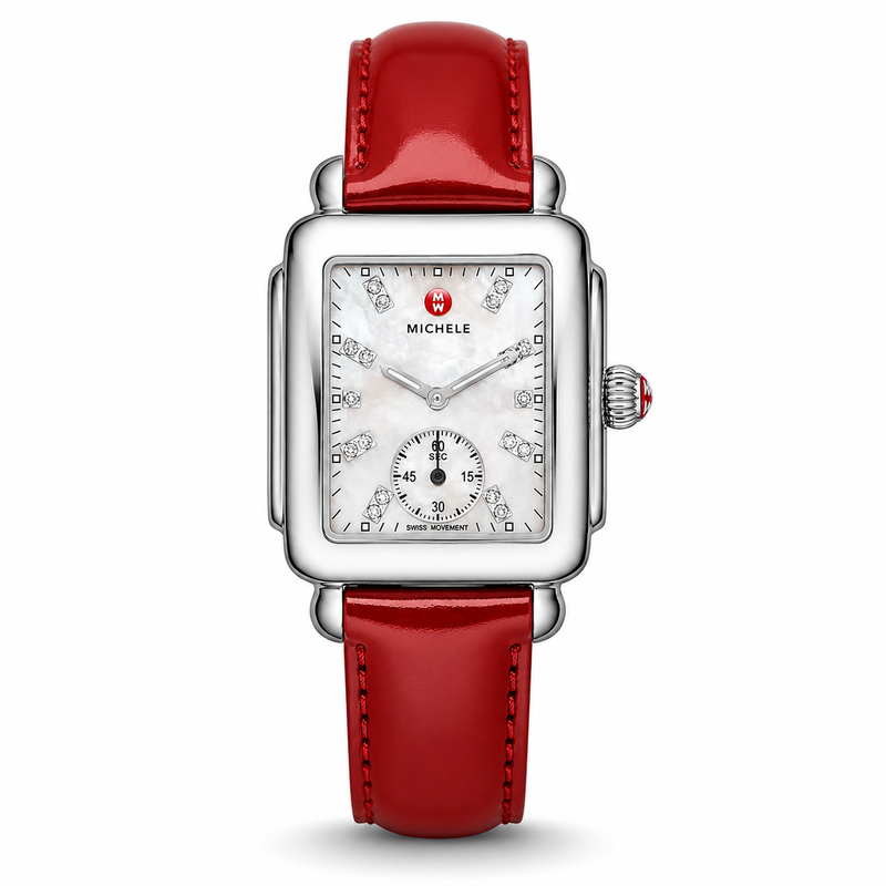 Michele Deco Silver Dial Red Leather Strap Watch For Women - MWW06V000014