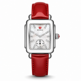Michele Deco Mother of Pearl Dial Red Leather Strap Watch For Women - MWW06V000014