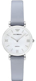 Emporio Armani AR11039 Gianni T-Bar Mother of Pearl Women's Watch – White Dial & Grey Leather Strap
