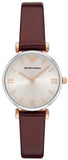 Emporio Armani AR11061 Gianni T-Bar Quartz Women's Watch – Silver Dial & Brown Leather Strap