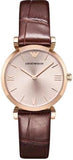 Emporio Armani AR1911 Classic Quartz Women's Watch – Pink Dial & Brown Leather Strap