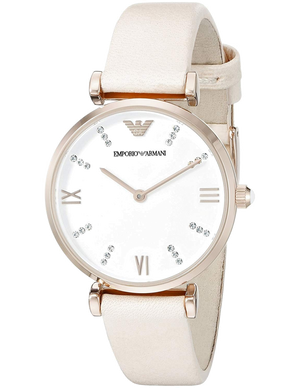 Emporio Armani Gianni T Bar Quartz White Dial Beige Leather Strap Watch For Women - AR1927