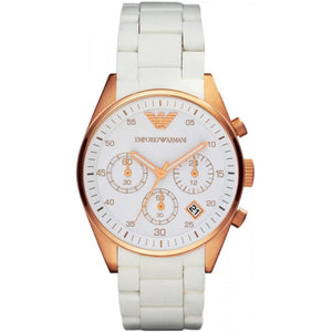 Emporio Armani Sportivo Silver Dial White Silicone Strap Watch For Women - AR5920
