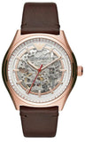 Emporio Armani AR60005 Meccanico Men's Watch – White Skeleton Dial & Brown Leather Strap