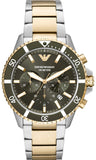 Emporio Armani AR11361 Diver Chronograph Men's Watch – Green Dial with Two-Tone Steel Strap