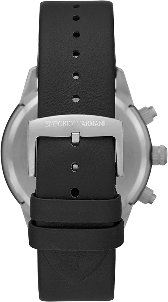 Emporio Armani Mario Chronograph Black Dial Black Leather Strap Watch For Men - AR11325