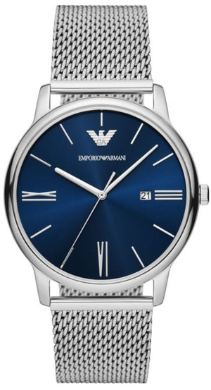 Emporio Armani Minimalist Quartz Blue Dial Silver Steel Strap Watch For Men - AR11571