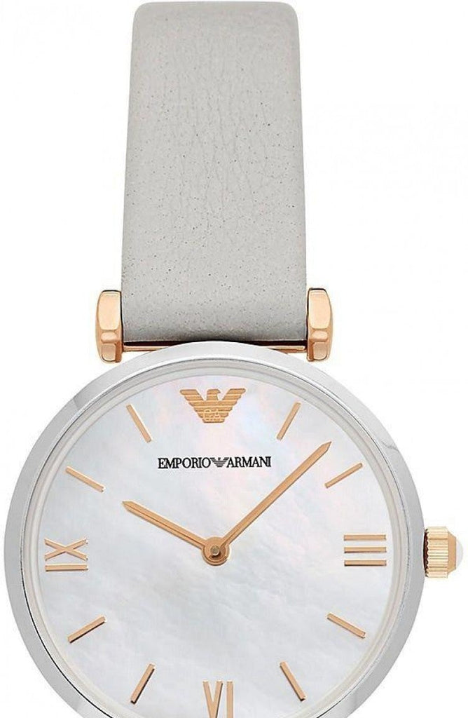 Emporio Armani Gianni T Bar Quartz Mother of Pearl Dial White Leather Strap Watch For Women - AR1965