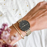 Daniel Wellington Classic Petite Black Dial Gold Mesh Bracelet Watch For Women - DW00100347