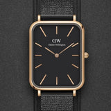 Daniel Wellington Quadro Pressed Ashfield Black Dial Black Mesh Strap Watch for Women - DW00100467