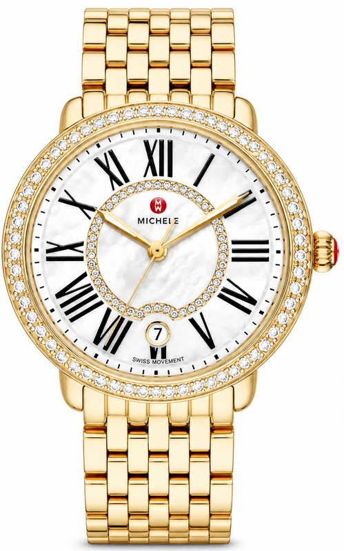 Michele Serein Mother of Pearl Dial Gold Steel Strap Watch for Women - MWW21B000031