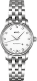 Mido M7600.4.66.1 Baroncelli III Automatic Women's Watch – White Dial with Diamonds & Silver Steel Strap