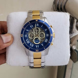 Fossil Grant Sport Automatic Skeleton Blue Dial Two Tone Steel Strap Watch for Men - ME3141