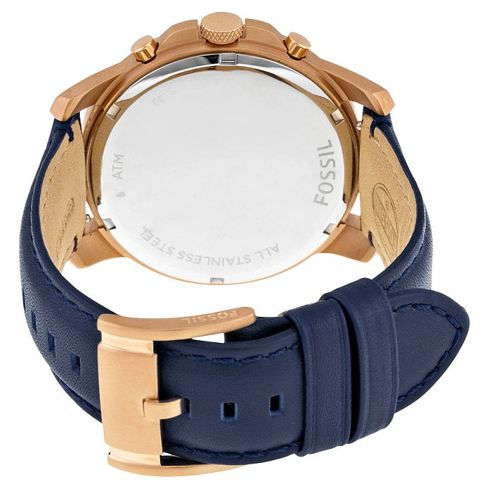 Fossil Grant Chronograph Black Dial Blue Leather Strap Watch for Men - FS5061