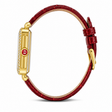 Michele Deco Gold Dial Red Leather Strap Watch For Women - MWW06V000017