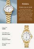 Fossil ES5350 Blue Dive Women’s Watch – White Dial with Gold Stainless Steel Strap & 3-Hand Movement