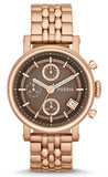 Fossil ES3494 Boyfriend Chronograph Women's Watch – Brown Dial & Rose Gold Steel Strap
