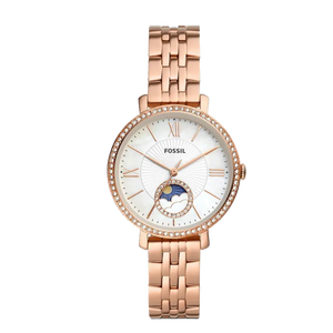 Fossil Jacqueline Analog Moonphase Mother of Pearl White Dial Rose Gold Steel Strap Watch for Women - ES5165