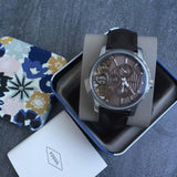 Fossil Twist Chronograph Multifunction Taupe Dial Brown Leather Strap Watch for Men - ME1098