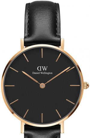 Daniel Wellington Petite Sheffield Black Dial Black Leather Strap Watch For Women - DW00100168