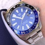 Tag Heuer Aquaracer GMT Calibre 6 Automatic Blue Dial Silver Steel Strap Watch for Men - WAY201T.BA0927