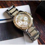 Guess W0799G4 Frontier Chronograph Men’s Watch – Silver Dial & Two Tone Steel Strap with Crystals