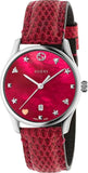 Gucci YA126584 G-Timeless Women's Watch – Cherry Red Mother of Pearl Dial (27mm)