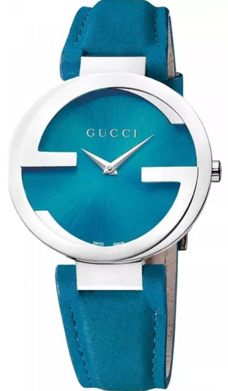 Gucci Interlocking Quartz Blue Dial Blue Leather Strap Watch For Women - YA133315