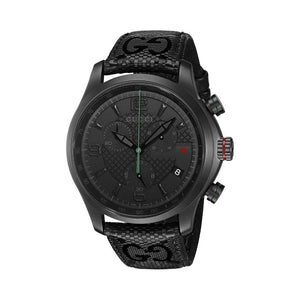 Gucci G Timeless Chronograph Black Dial Black Leather Strap Watch For Men - YA126244