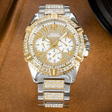 Guess W0799G4 Frontier Chronograph Men’s Watch – Silver Dial & Two Tone Steel Strap with Crystals
