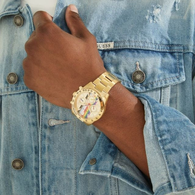 Guess Altitude Multifunction Gold Dial Gold Steel Strap Watch for Men - GW0434G1