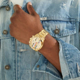 Guess Altitude Multifunction Gold Dial Gold Steel Strap Watch for Men - GW0434G1