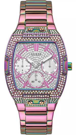 Guess Phoenix Chronograph Crystals Silver Dial Pink Steel Strap Watch For Women - GW0104L4
