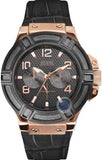 Guess W0040G5 Rigor Analog Men's Watch – Black Dial & Black Leather Strap