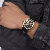 Guess Gadget Gold Dial Black Leather Strap Watch for Men - GW0570G1
