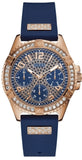 Guess W1160L3 Frontier Diamonds Women's Watch – Gold Dial & Blue Rubber Strap