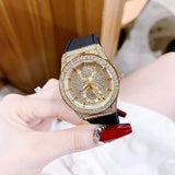 Guess Princess Crystals Gold Dial Black Silicone Strap Watch For Women - GW0439L2