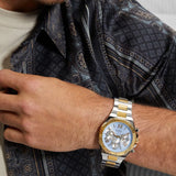 Guess Equity Analog Blue Dial Two Tone Steel Strap Watch For Men - GW0703G3