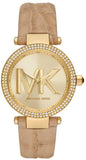 Michael Kors MK4725 Parker Three-Hand Quartz Women's Watch – Gold Dial & Brown Leather Strap