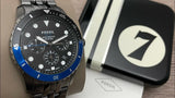Fossil FS5835 FB-01 Chronograph Men’s Watch – Black Dial with Grey Steel Strap