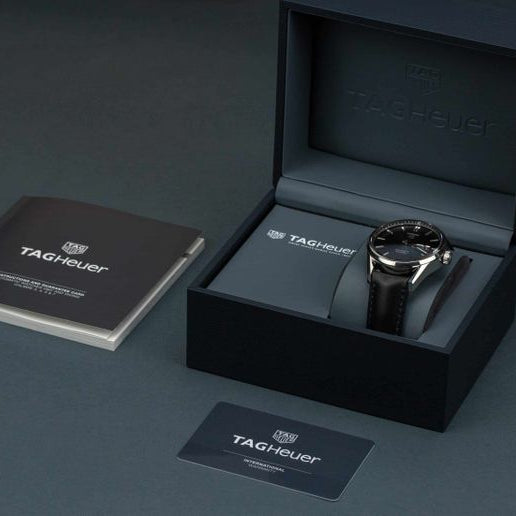 Tag Heuer Carrera Automatic 41mm Black Dial Black Leather Strap Watch for Men - WAR201A.FC6266