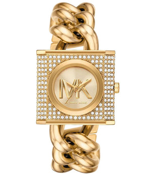 Michael Kors Chain Lock Analog Crystals Silver Dial Gold Steel Strap Watch for Women - MK4809