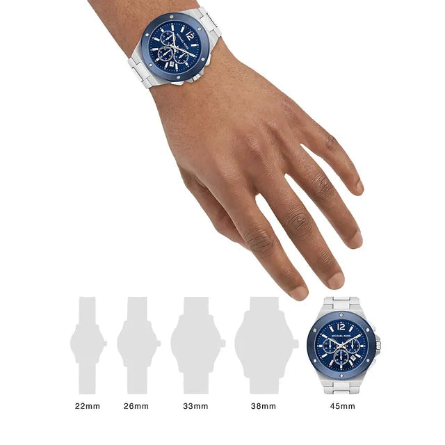 Michael Kors Lennox Chronograph Blue Dial Silver Steel Strap Watch For Men - MK8938
